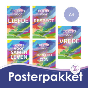 Posterpakket 5 posters: Liefde - Respect - Vrede - SamenLeven - Oprecht zijn